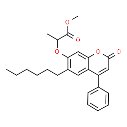 ChemSpider 2D Image | Methyl 2-[(6-hexyl-2-oxo-4-phenyl-2H-chromen-7-yl)oxy]propanoate | C25H28O5