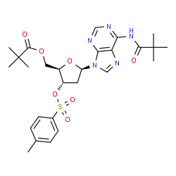 ChemSpider 2D Image | 2'-Deoxy-N-(2,2-dimethylpropanoyl)-5'-O-(2,2-dimethylpropanoyl)-3'-O-[(4-methylphenyl)sulfonyl]adenosine | C27H35N5O7S