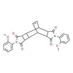 ChemSpider 2D Image | 5,12-Bis(2-methoxyphenyl)-5,12-diazapentacyclo[7.5.2.0~2,8~.0~3,7~.0~10,14~]hexadec-15-ene-4,6,11,13-tetrone | C28H24N2O6