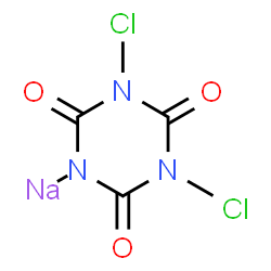 ChemSpider 2D Image | Sodium 3,5-dichloro-2,4,6-trioxo-1,3,5-triazinan-1-ide | C3Cl2N3NaO3