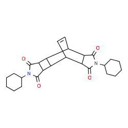 ChemSpider 2D Image | 5,12-Dicyclohexyl-5,12-diazapentacyclo[7.5.2.0~2,8~.0~3,7~.0~10,14~]hexadec-15-ene-4,6,11,13-tetrone | C26H32N2O4
