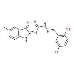 ChemSpider 2D Image | 4-Chloro-2-{(E)-[(2E)-(8-methyl-4,5-dihydro-3H-[1,2,4]triazino[5,6-b]indol-3-ylidene)hydrazono]methyl}phenol | C17H13ClN6O