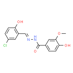 ChemSpider 2D Image | N'-[(E)-(5-Chloro-2-hydroxyphenyl)methylene]-4-hydroxy-3-methoxybenzohydrazide | C15H13ClN2O4