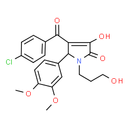 ChemSpider 2D Image | 4-(4-Chlorobenzoyl)-5-(3,4-dimethoxyphenyl)-3-hydroxy-1-(3-hydroxypropyl)-1,5-dihydro-2H-pyrrol-2-one | C22H22ClNO6