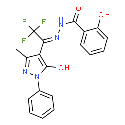 ChemSpider 2D Image | 2-Hydroxy-N'-[(1Z)-2,2,2-trifluoro-1-(5-hydroxy-3-methyl-1-phenyl-1H-pyrazol-4-yl)ethylidene]benzohydrazide | C19H15F3N4O3