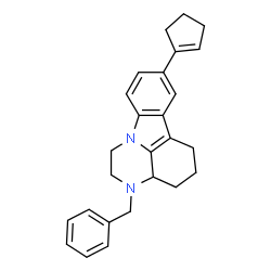 ChemSpider 2D Image | 3-Benzyl-8-(1-cyclopenten-1-yl)-2,3,3a,4,5,6-hexahydro-1H-pyrazino[3,2,1-jk]carbazole | C26H28N2