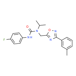 ChemSpider 2D Image | 3-(4-Fluorophenyl)-1-isopropyl-1-{[3-(3-methylphenyl)-1,2,4-oxadiazol-5-yl]methyl}urea | C20H21FN4O2
