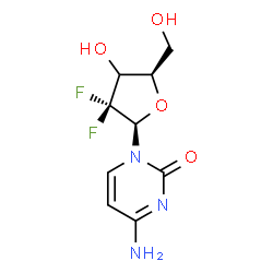 ChemSpider 2D Image | 4-Amino-1-[(3xi)-2-deoxy-2,2-difluoro-beta-D-glycero-pentofuranosyl]-2(1H)-pyrimidinone | C9H11F2N3O4