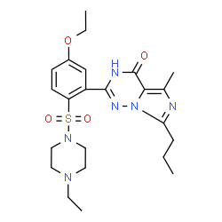ChemSpider 2D Image | 2-{5-Ethoxy-2-[(4-ethyl-1-piperazinyl)sulfonyl]phenyl}-5-methyl-7-propylimidazo[5,1-f][1,2,4]triazin-4(1H)-one | C23H32N6O4S