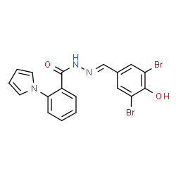 ChemSpider 2D Image | N'-[(E)-(3,5-Dibromo-4-hydroxyphenyl)methylene]-2-(1H-pyrrol-1-yl)benzohydrazide | C18H13Br2N3O2