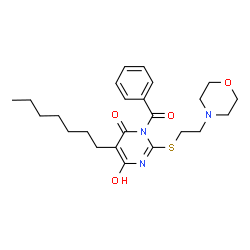 ChemSpider 2D Image | 3-Benzoyl-5-heptyl-6-hydroxy-2-{[2-(4-morpholinyl)ethyl]sulfanyl}-4(3H)-pyrimidinone | C24H33N3O4S