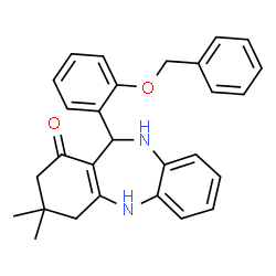 ChemSpider 2D Image | 11-[2-(Benzyloxy)phenyl]-3,3-dimethyl-2,3,4,5,10,11-hexahydro-1H-dibenzo[b,e][1,4]diazepin-1-one | C28H28N2O2