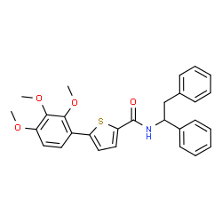 ChemSpider 2D Image | N-(1,2-Diphenylethyl)-5-(2,3,4-trimethoxyphenyl)-2-thiophenecarboxamide | C28H27NO4S