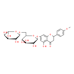 ChemSpider 2D Image | 5-Hydroxy-2-(4-methoxyphenyl)-4-oxo-3,4-dihydro-2H-chromen-7-yl 6-O-(6-deoxy-alpha-L-altropyranosyl)-beta-D-glucopyranoside | C28H34O14