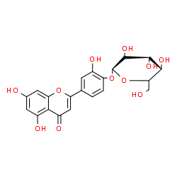 ChemSpider 2D Image | 4-(5,7-Dihydroxy-4-oxo-4H-chromen-2-yl)-2-hydroxyphenyl beta-D-glucopyranoside | C21H20O11