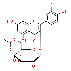 ChemSpider 2D Image | 2-(3,4-Dihydroxyphenyl)-5,7-dihydroxy-4-oxo-4H-chromen-3-yl 6-O-acetyl-beta-D-glucopyranoside | C23H22O13