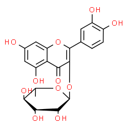 ChemSpider 2D Image | 2-(3,4-Dihydroxyphenyl)-5,7-dihydroxy-4-oxo-4H-chromen-3-yl 6-deoxy-alpha-L-mannopyranoside | C21H20O11