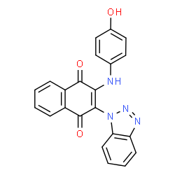 ChemSpider 2D Image | 2-(1H-Benzotriazol-1-yl)-3-[(4-hydroxyphenyl)amino]-1,4-naphthoquinone | C22H14N4O3