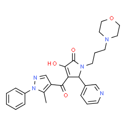ChemSpider 2D Image | 3-Hydroxy-4-[(5-methyl-1-phenyl-1H-pyrazol-4-yl)carbonyl]-1-[3-(4-morpholinyl)propyl]-5-(3-pyridinyl)-1,5-dihydro-2H-pyrrol-2-one | C27H29N5O4