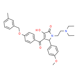 ChemSpider 2D Image | 1-[2-(Diethylamino)ethyl]-3-hydroxy-5-(4-methoxyphenyl)-4-{4-[(3-methylbenzyl)oxy]benzoyl}-1,5-dihydro-2H-pyrrol-2-one | C32H36N2O5