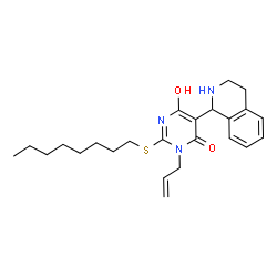 ChemSpider 2D Image | 3-Allyl-6-hydroxy-2-(octylsulfanyl)-5-(1,2,3,4-tetrahydro-1-isoquinolinyl)-4(3H)-pyrimidinone | C24H33N3O2S