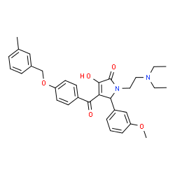 ChemSpider 2D Image | 1-[2-(Diethylamino)ethyl]-3-hydroxy-5-(3-methoxyphenyl)-4-{4-[(3-methylbenzyl)oxy]benzoyl}-1,5-dihydro-2H-pyrrol-2-one | C32H36N2O5