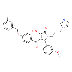 ChemSpider 2D Image | 3-Hydroxy-1-[3-(1H-imidazol-1-yl)propyl]-5-(3-methoxyphenyl)-4-{4-[(3-methylbenzyl)oxy]benzoyl}-1,5-dihydro-2H-pyrrol-2-one | C32H31N3O5