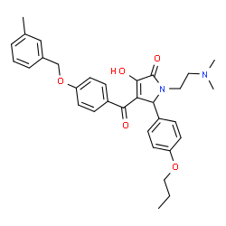 ChemSpider 2D Image | 1-[2-(Dimethylamino)ethyl]-3-hydroxy-4-{4-[(3-methylbenzyl)oxy]benzoyl}-5-(4-propoxyphenyl)-1,5-dihydro-2H-pyrrol-2-one | C32H36N2O5