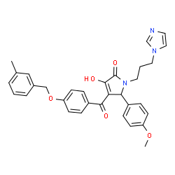 ChemSpider 2D Image | 3-Hydroxy-1-[3-(1H-imidazol-1-yl)propyl]-5-(4-methoxyphenyl)-4-{4-[(3-methylbenzyl)oxy]benzoyl}-1,5-dihydro-2H-pyrrol-2-one | C32H31N3O5