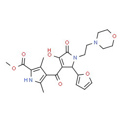 ChemSpider 2D Image | Methyl 4-({2-(2-furyl)-4-hydroxy-1-[2-(4-morpholinyl)ethyl]-5-oxo-2,5-dihydro-1H-pyrrol-3-yl}carbonyl)-3,5-dimethyl-1H-pyrrole-2-carboxylate | C23H27N3O7