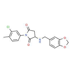 ChemSpider 2D Image | 3-[(1,3-Benzodioxol-5-ylmethyl)amino]-1-(3-chloro-4-methylphenyl)-2,5-pyrrolidinedione | C19H17ClN2O4