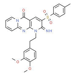 ChemSpider 2D Image | 1-[2-(3,4-Dimethoxyphenyl)ethyl]-2-imino-3-[(4-methylphenyl)sulfonyl]-1,2-dihydro-5H-dipyrido[1,2-a:2',3'-d]pyrimidin-5-one | C28H26N4O5S