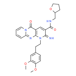 ChemSpider 2D Image | 1-[2-(3,4-Dimethoxyphenyl)ethyl]-2-imino-5-oxo-N-(tetrahydro-2-furanylmethyl)-1,5-dihydro-2H-dipyrido[1,2-a:2',3'-d]pyrimidine-3-carboxamide | C27H29N5O5