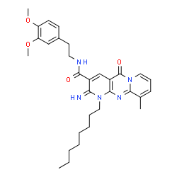 ChemSpider 2D Image | N-[2-(3,4-Dimethoxyphenyl)ethyl]-2-imino-10-methyl-1-octyl-5-oxo-1,5-dihydro-2H-dipyrido[1,2-a:2',3'-d]pyrimidine-3-carboxamide | C31H39N5O4