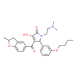 ChemSpider 2D Image | 5-(3-Butoxyphenyl)-1-[2-(dimethylamino)ethyl]-3-hydroxy-4-[(2-methyl-2,3-dihydro-1-benzofuran-5-yl)carbonyl]-1,5-dihydro-2H-pyrrol-2-one | C28H34N2O5