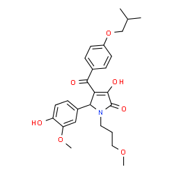 ChemSpider 2D Image | 3-Hydroxy-5-(4-hydroxy-3-methoxyphenyl)-4-(4-isobutoxybenzoyl)-1-(3-methoxypropyl)-1,5-dihydro-2H-pyrrol-2-one | C26H31NO7