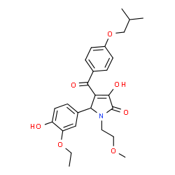 ChemSpider 2D Image | 5-(3-Ethoxy-4-hydroxyphenyl)-3-hydroxy-4-(4-isobutoxybenzoyl)-1-(2-methoxyethyl)-1,5-dihydro-2H-pyrrol-2-one | C26H31NO7