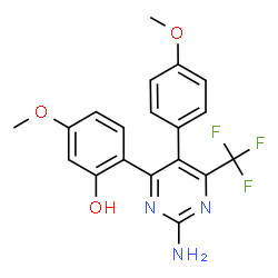 ChemSpider 2D Image | 2-[2-Amino-5-(4-methoxyphenyl)-6-(trifluoromethyl)-4-pyrimidinyl]-5-methoxyphenol | C19H16F3N3O3