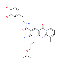 ChemSpider 2D Image | N-[2-(3,4-Dimethoxyphenyl)ethyl]-2-imino-1-(3-isopropoxypropyl)-10-methyl-5-oxo-1,5-dihydro-2H-dipyrido[1,2-a:2',3'-d]pyrimidine-3-carboxamide | C29H35N5O5