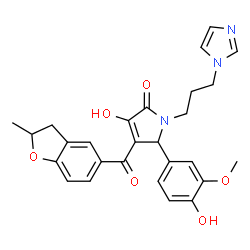 ChemSpider 2D Image | 3-Hydroxy-5-(4-hydroxy-3-methoxyphenyl)-1-[3-(1H-imidazol-1-yl)propyl]-4-[(2-methyl-2,3-dihydro-1-benzofuran-5-yl)carbonyl]-1,5-dihydro-2H-pyrrol-2-one | C27H27N3O6