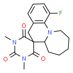 ChemSpider 2D Image | 1-Fluoro-1',3'-dimethyl-6a,7,8,9,10,11-hexahydro-2'H,5H-spiro[azepino[1,2-a]quinoline-6,5'-pyrimidine]-2',4',6'(1'H,3'H)-trione | C19H22FN3O3