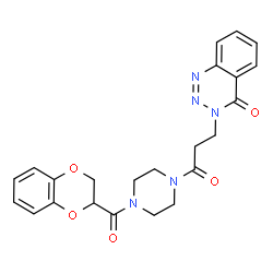 ChemSpider 2D Image | 3-{3-[4-(2,3-Dihydro-1,4-benzodioxin-2-ylcarbonyl)-1-piperazinyl]-3-oxopropyl}-1,2,3-benzotriazin-4(3H)-one | C23H23N5O5
