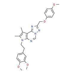 ChemSpider 2D Image | 7-[2-(3,4-Dimethoxyphenyl)ethyl]-2-[(4-methoxyphenoxy)methyl]-8,9-dimethyl-7H-pyrrolo[3,2-e][1,2,4]triazolo[1,5-c]pyrimidine | C27H29N5O4