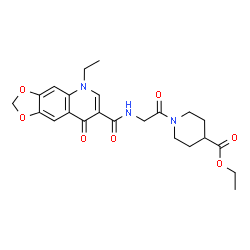 ChemSpider 2D Image | Ethyl 1-{N-[(5-ethyl-8-oxo-5,8-dihydro[1,3]dioxolo[4,5-g]quinolin-7-yl)carbonyl]glycyl}-4-piperidinecarboxylate | C23H27N3O7