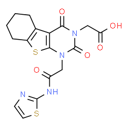 ChemSpider 2D Image | {2,4-Dioxo-1-[2-oxo-2-(1,3-thiazol-2-ylamino)ethyl]-1,4,5,6,7,8-hexahydro[1]benzothieno[2,3-d]pyrimidin-3(2H)-yl}acetic acid | C17H16N4O5S2
