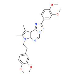 ChemSpider 2D Image | 2-(3,4-Dimethoxyphenyl)-7-[2-(3,4-dimethoxyphenyl)ethyl]-8,9-dimethyl-7H-pyrrolo[3,2-e][1,2,4]triazolo[1,5-c]pyrimidine | C27H29N5O4