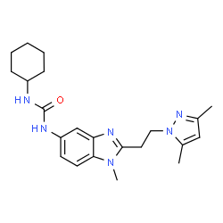 ChemSpider 2D Image | 1-Cyclohexyl-3-{2-[2-(3,5-dimethyl-1H-pyrazol-1-yl)ethyl]-1-methyl-1H-benzimidazol-5-yl}urea | C22H30N6O