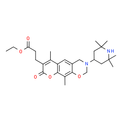 ChemSpider 2D Image | Ethyl 3-[6,10-dimethyl-8-oxo-3-(2,2,6,6-tetramethyl-4-piperidinyl)-3,4-dihydro-2H,8H-chromeno[6,7-e][1,3]oxazin-7-yl]propanoate | C27H38N2O5