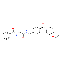ChemSpider 2D Image | N-[2-({[trans-4-(1,4-Dioxa-8-azaspiro[4.5]dec-8-ylcarbonyl)cyclohexyl]methyl}amino)-2-oxoethyl]benzamide | C24H33N3O5