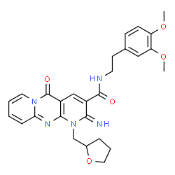 ChemSpider 2D Image | N-[2-(3,4-Dimethoxyphenyl)ethyl]-2-imino-5-oxo-1-(tetrahydro-2-furanylmethyl)-1,5-dihydro-2H-dipyrido[1,2-a:2',3'-d]pyrimidine-3-carboxamide | C27H29N5O5